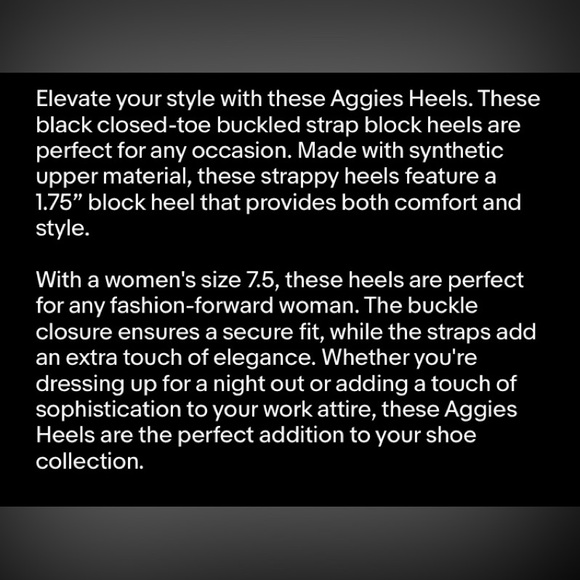 Aggies Heels Women’s Size 7.5 Black Closed Toe Buckled Strap Block Heel 1.75” - Picture 8 of 8